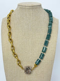 The El Roi | Guatemalan Jade & Sakura Druzy Necklace, linen bust view