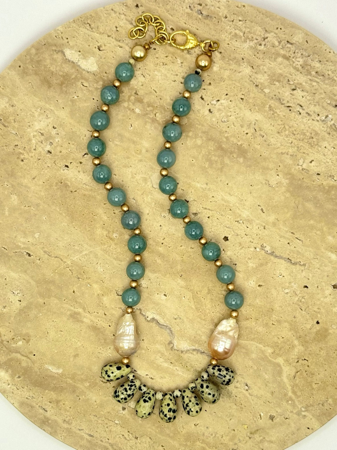 The Havilah | Guatemalan Jade & Dalmatian Jasper Necklace, flat lay view
